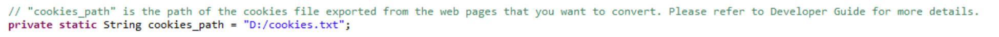 Specify cookies file